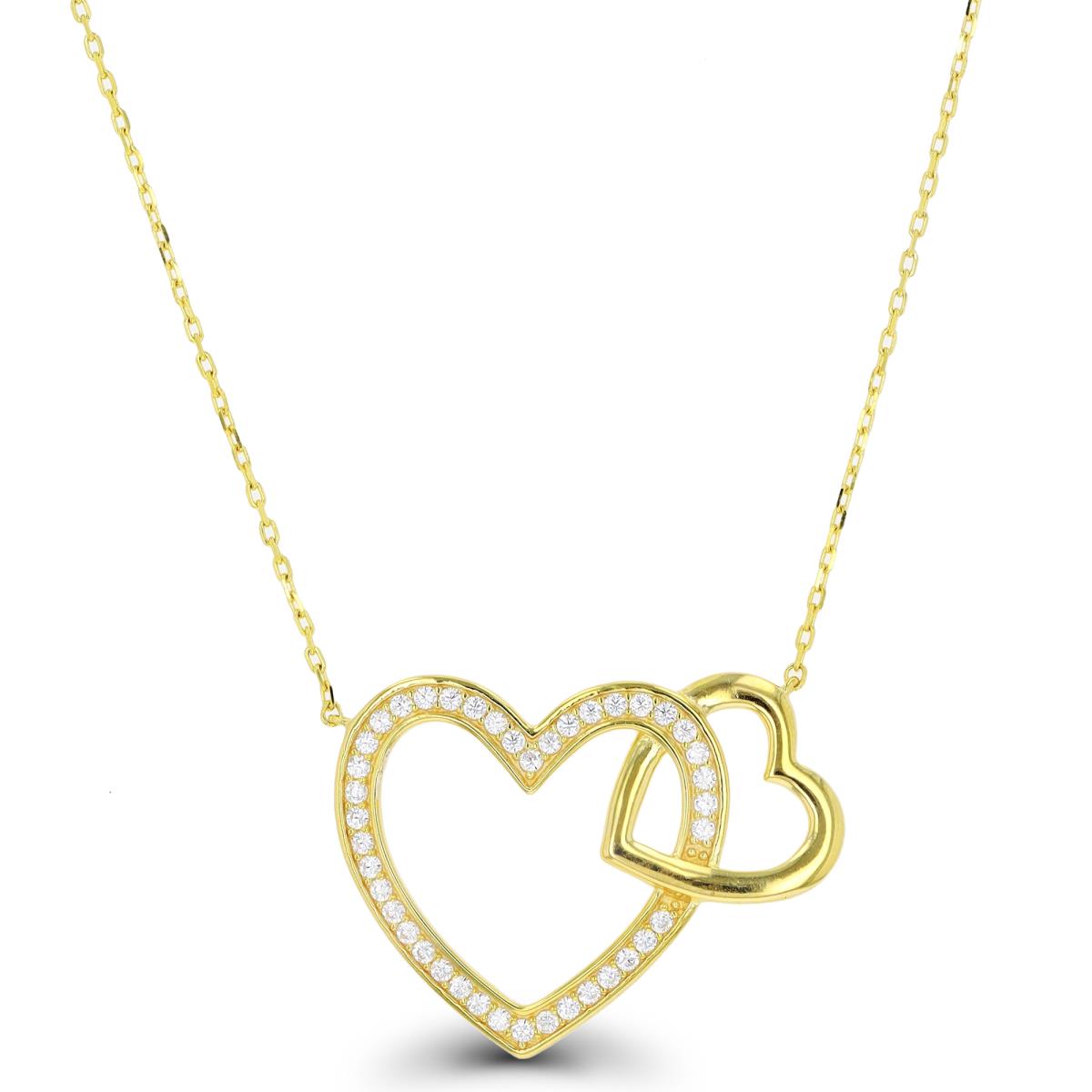 Sterling Silver Yellow Connected Hearts CZ Necklace 18+2