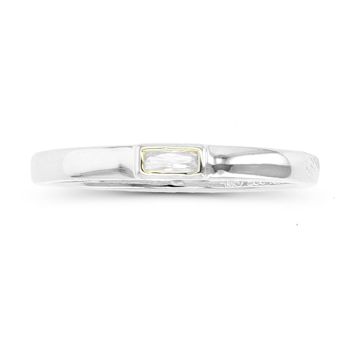 Sterling Silver Rhodium Straight Baguette CZ Engagement Ring