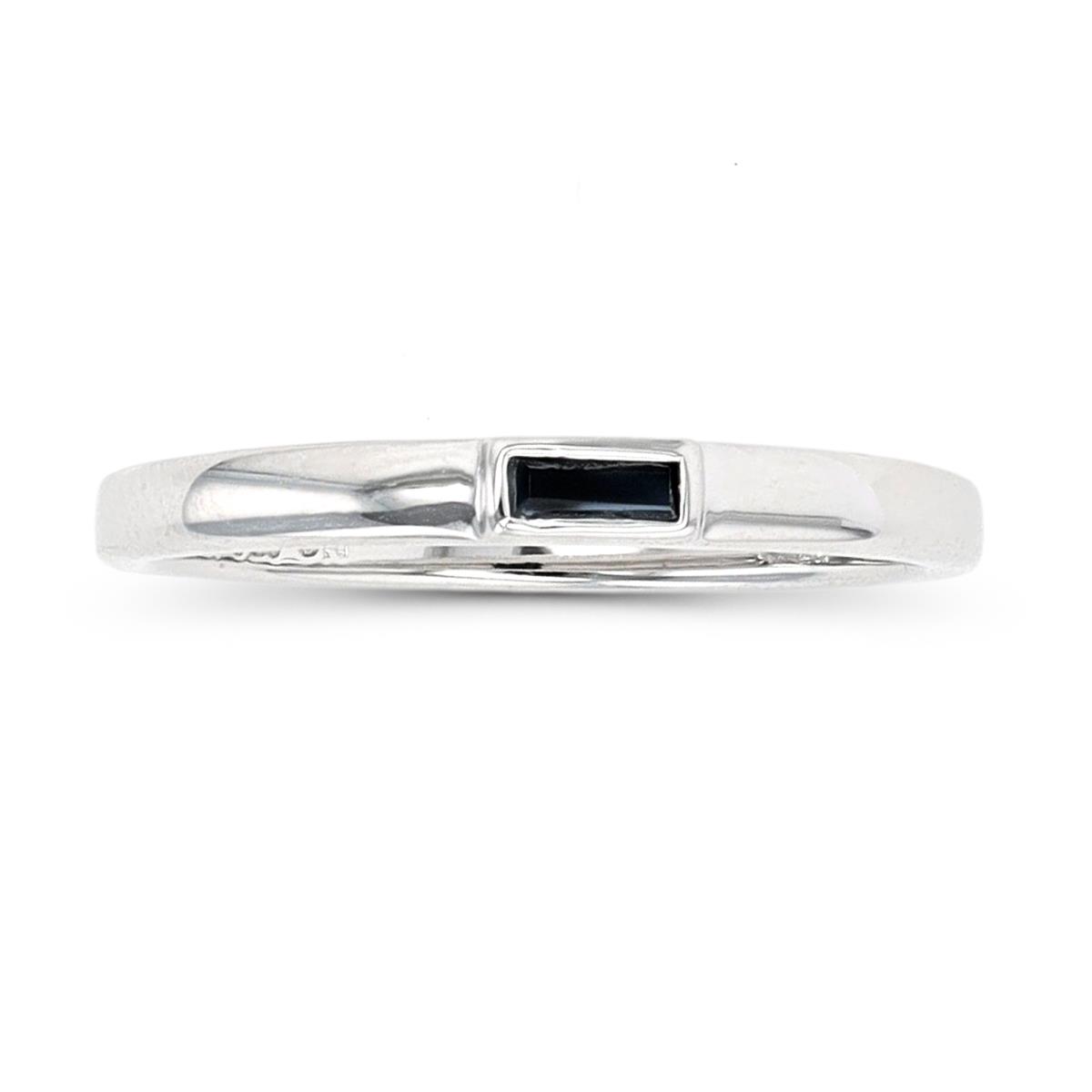 Sterling Silver Rhodium Straight Baguette Black Spinel Engagement Ring