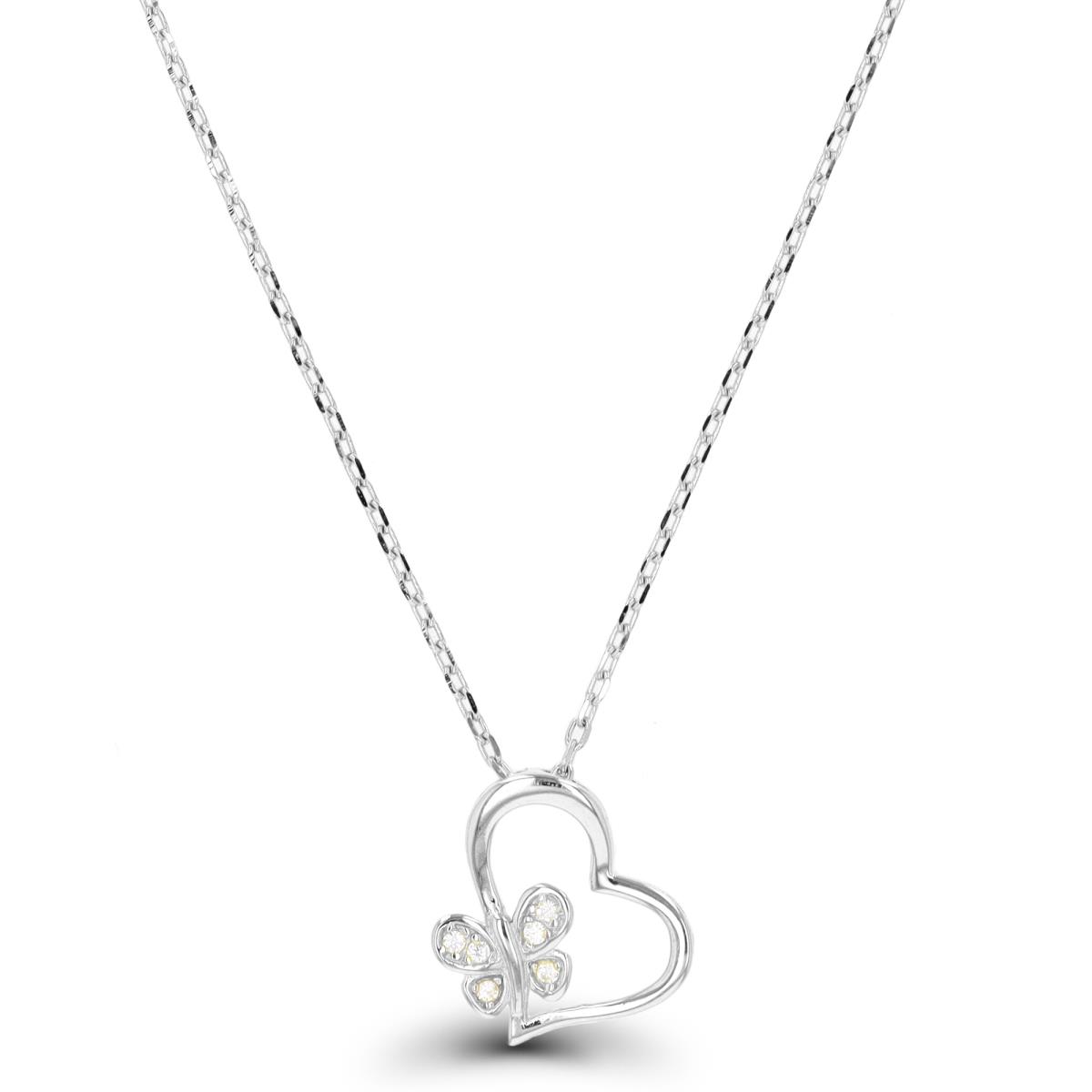 Sterling Silver Rhodium Butterfly & Heart Necklace 13+2