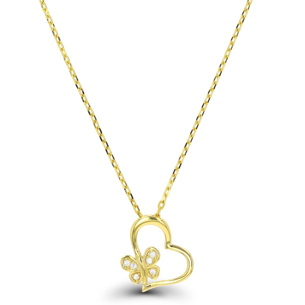 Brass Yellow Butterfly & Heart Necklace 13+2