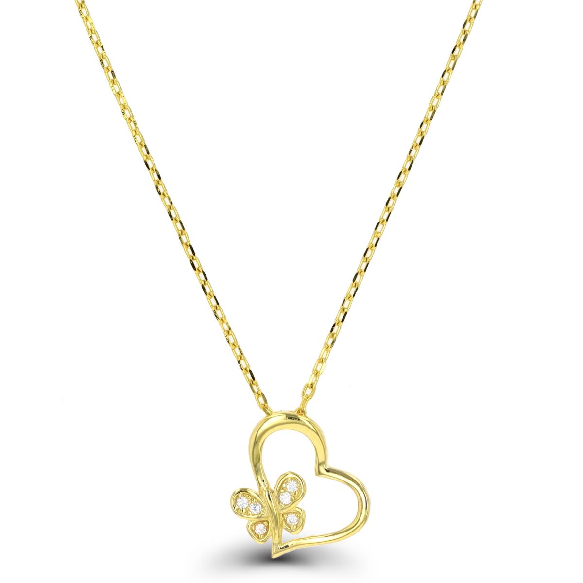 Brass Yellow Butterfly & Heart Necklace 13+2