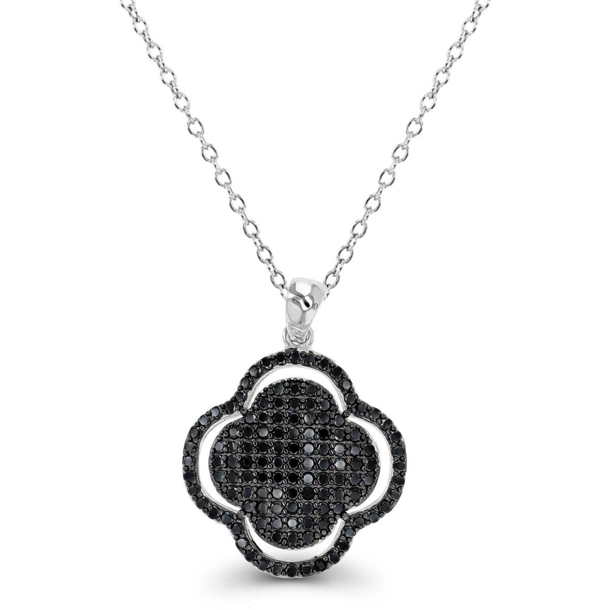 Sterling Silver Rhodium Black Spinel Flower Necklace