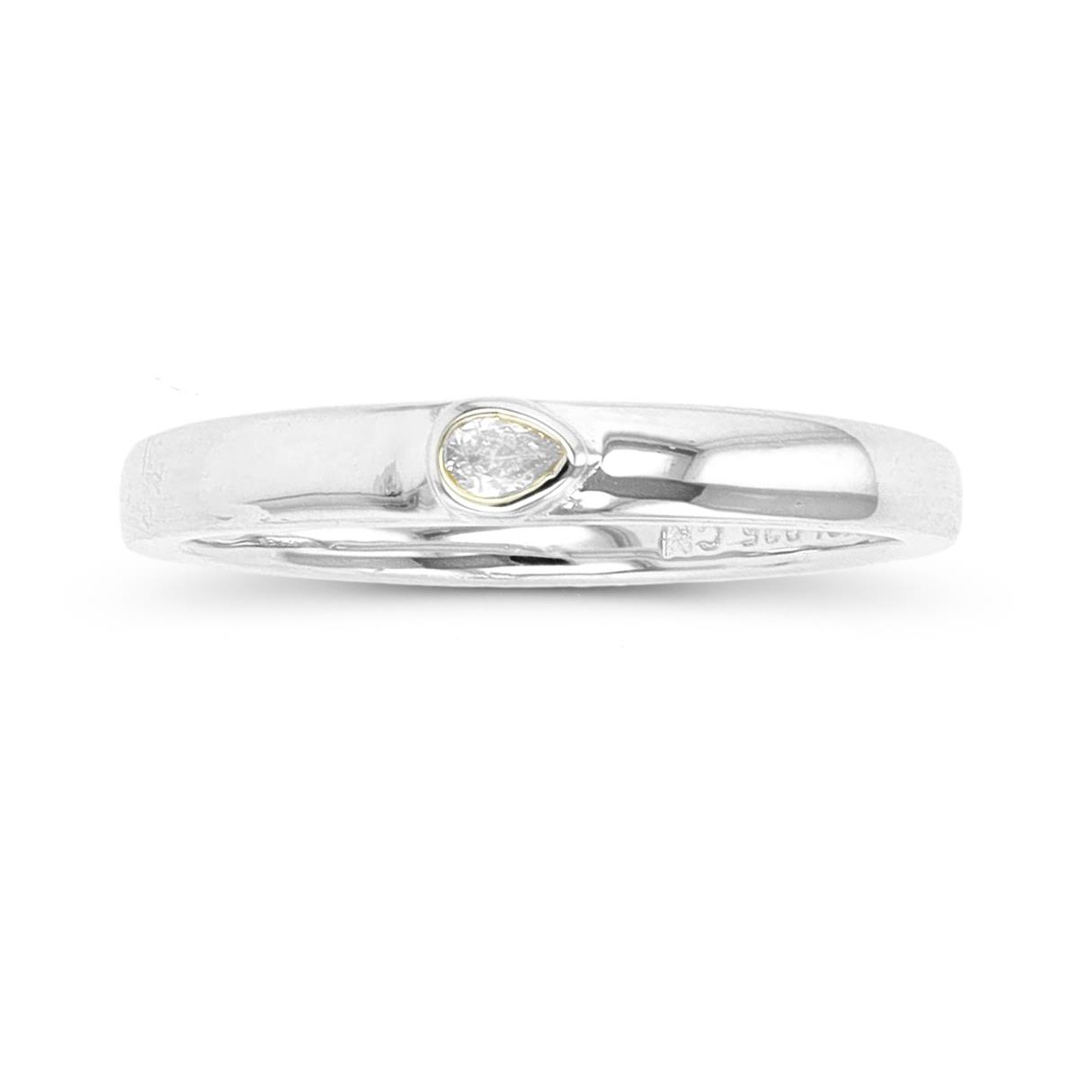 Sterling Silver Rhodium Pear Cut CZ Engagement Ring