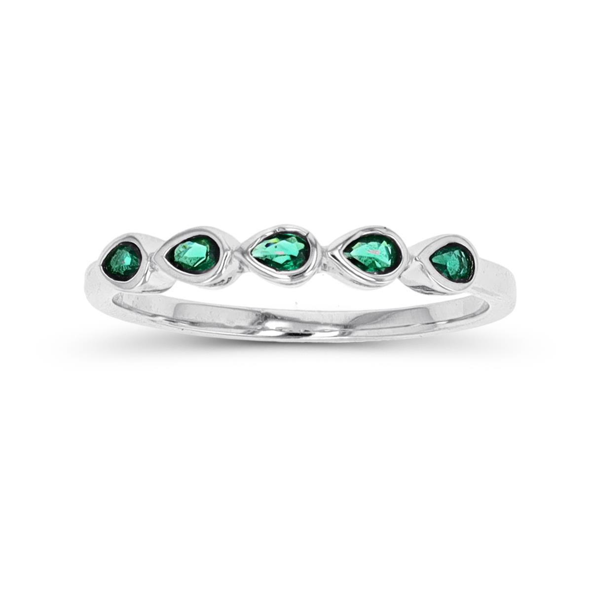 Sterling Silver Rhodium Pear Cut Green CZ Band Ring