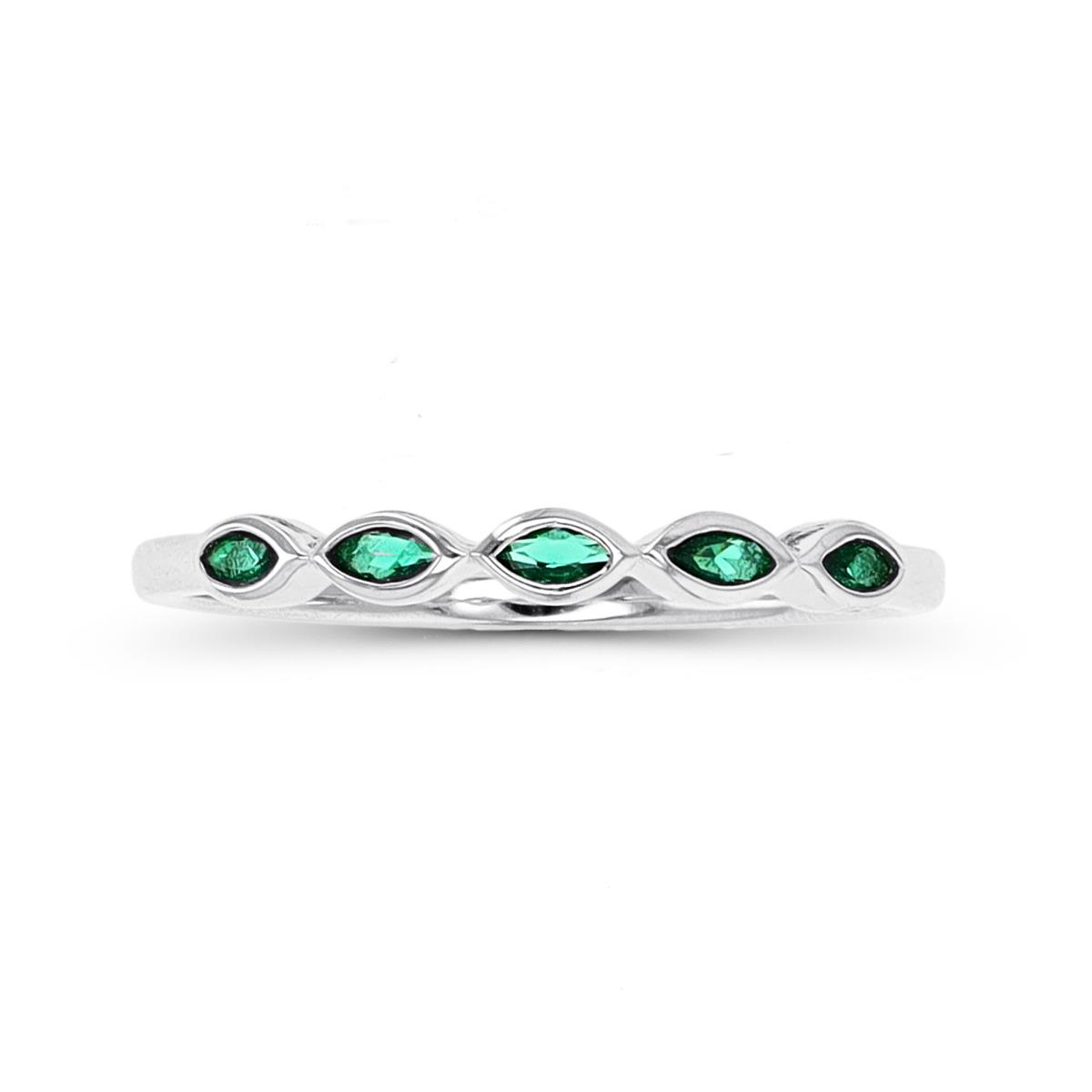 Sterling Silver Rhodium Marquise Green CZ Band Ring