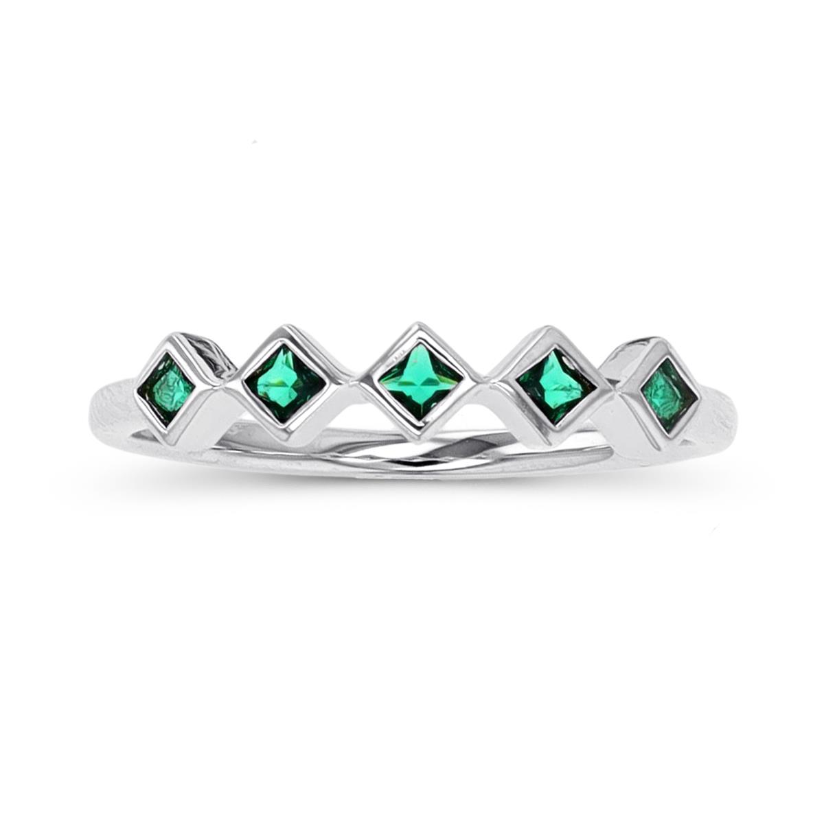 Sterling Silver Rhodium Princess Cut Green CZ Band Ring
