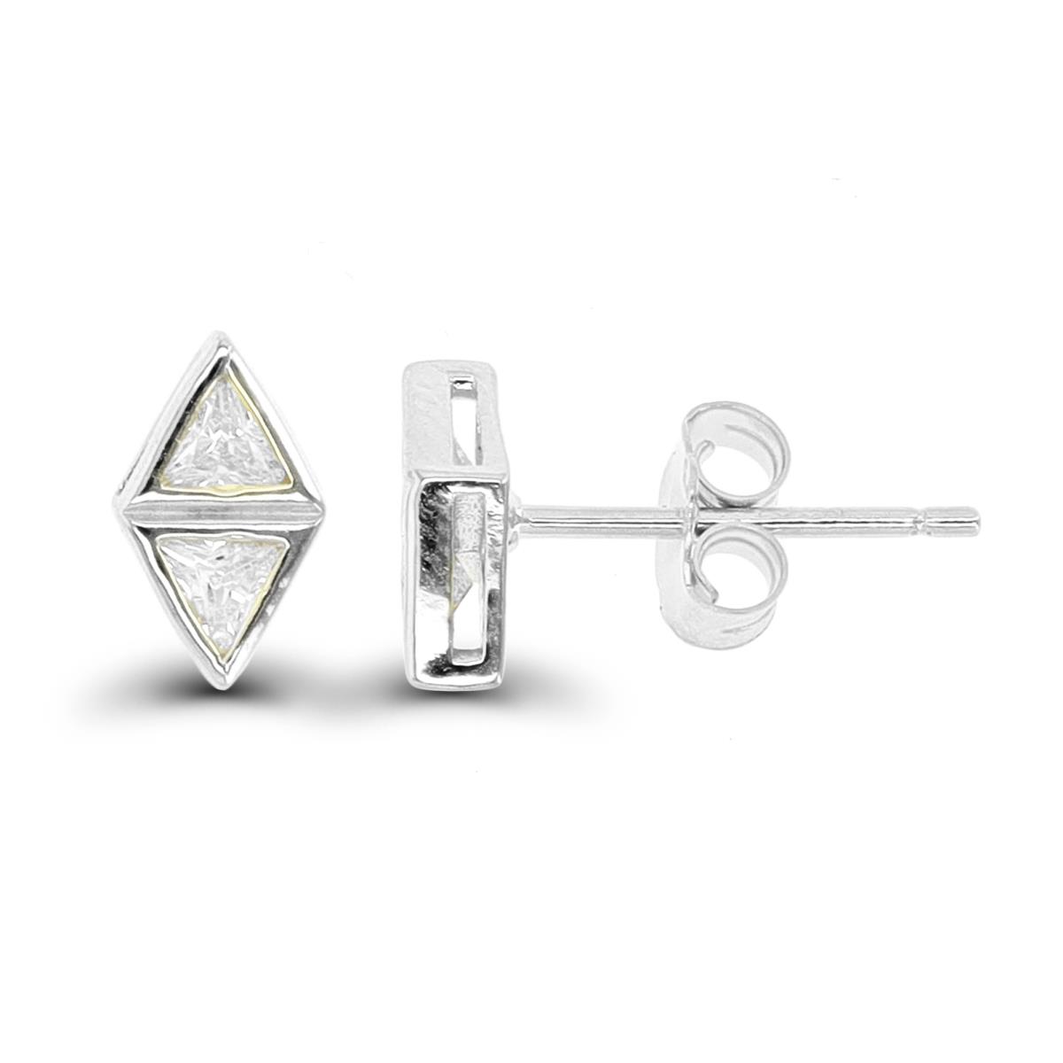 Sterling Silver Rhodium Double Triangle CZ  Stud Earring