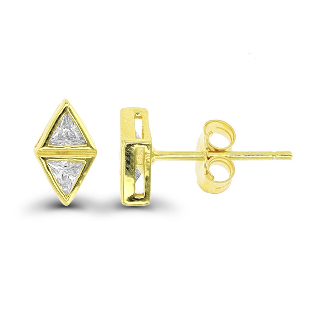 Sterling Silver 1-Micron Yellow Double Triangle CZ  Stud Earring
