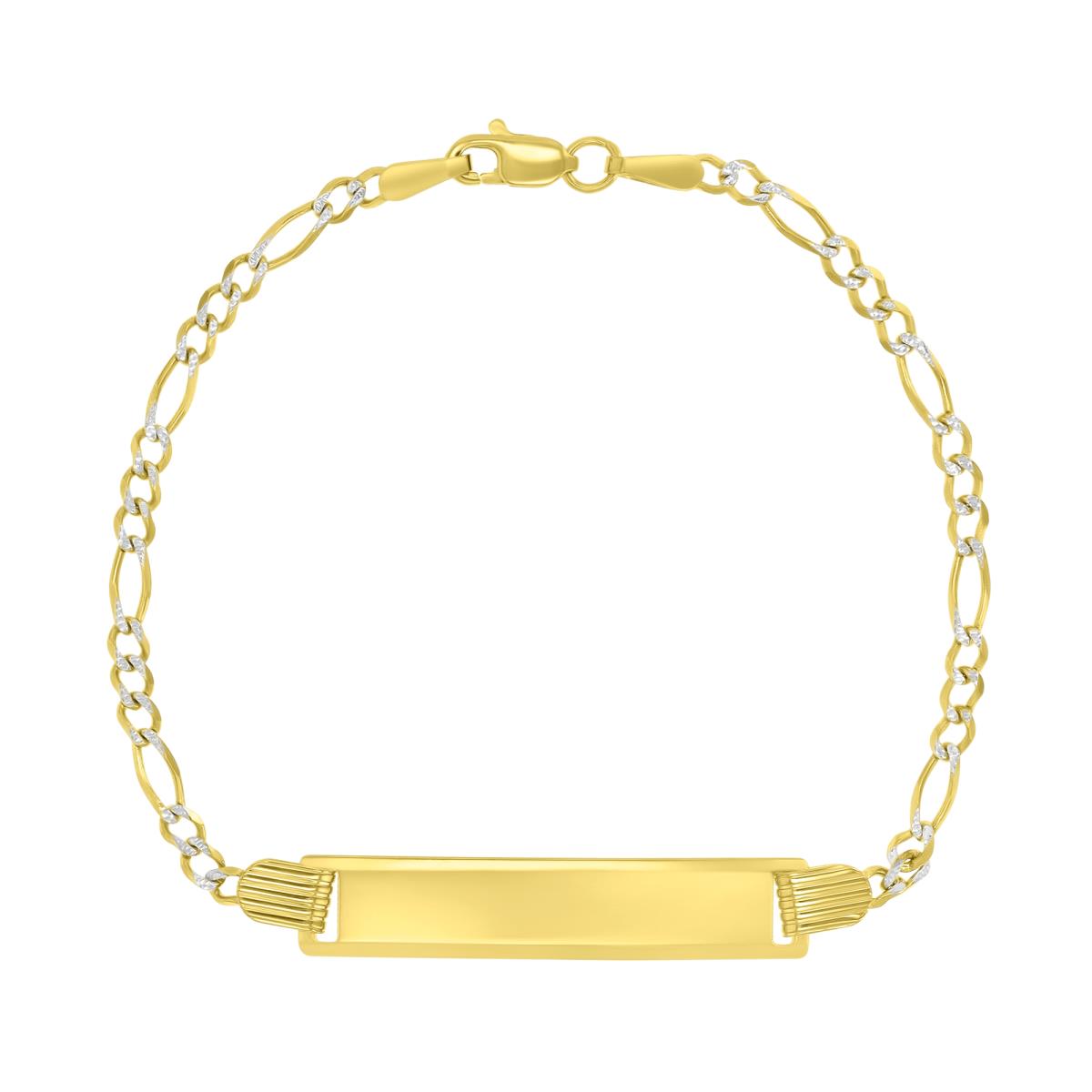 14K Gold Two Tone Pave Figaro 060 6" ID Bracelet