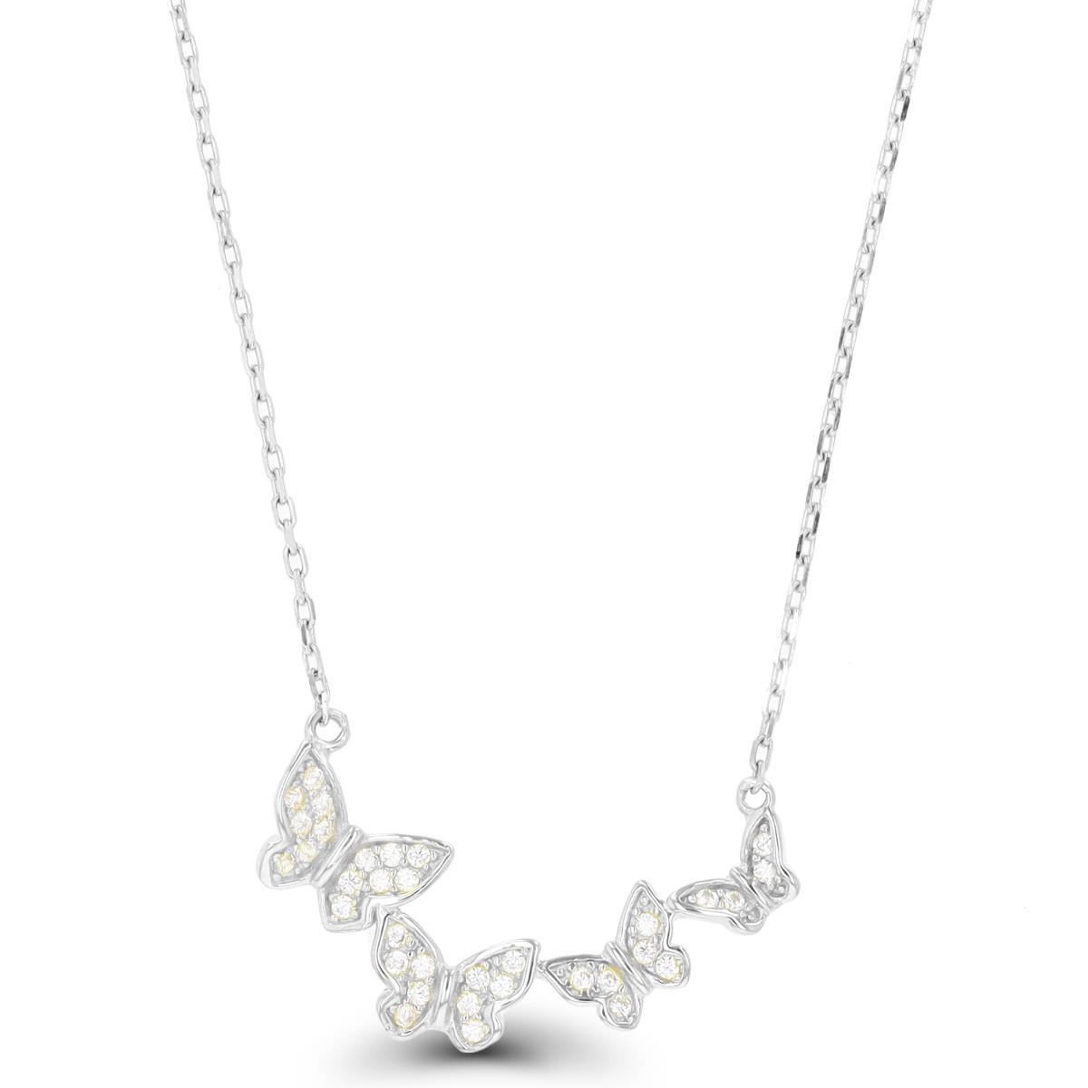 Sterling Silver Rhodium Connected Butterflies CZ Necklace 16+2