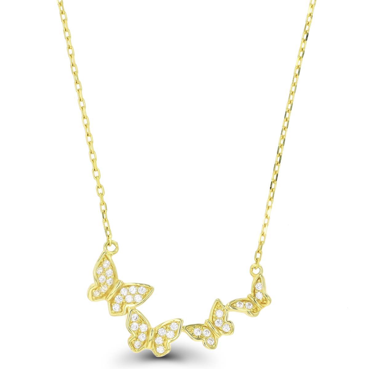 Sterling Silver Yellow Connected Butterflies CZ Necklace 16+2