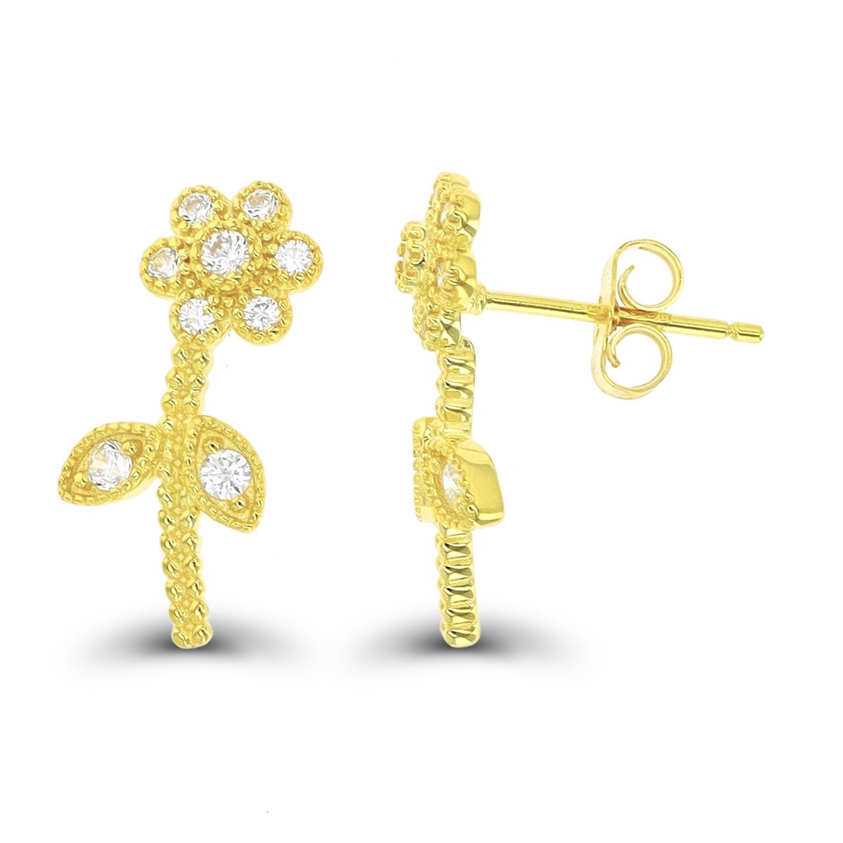 Sterling Silver Yellow 1-Micron Rose Stud Earring