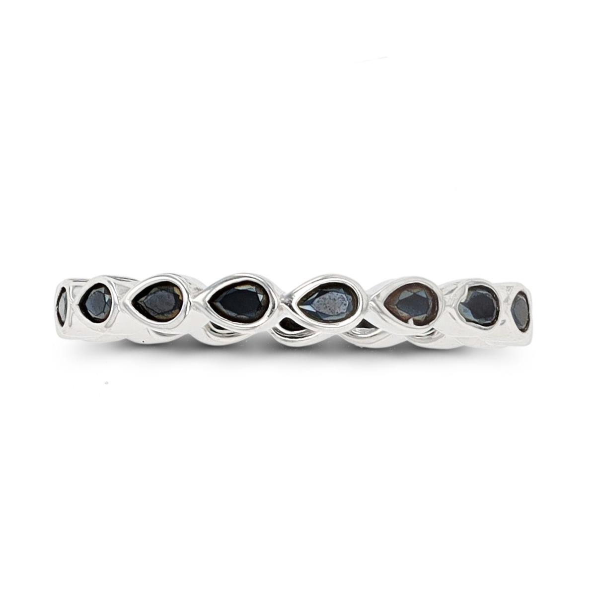 Sterling Silver Rhodium Pear Black Spinel Eternity Ring