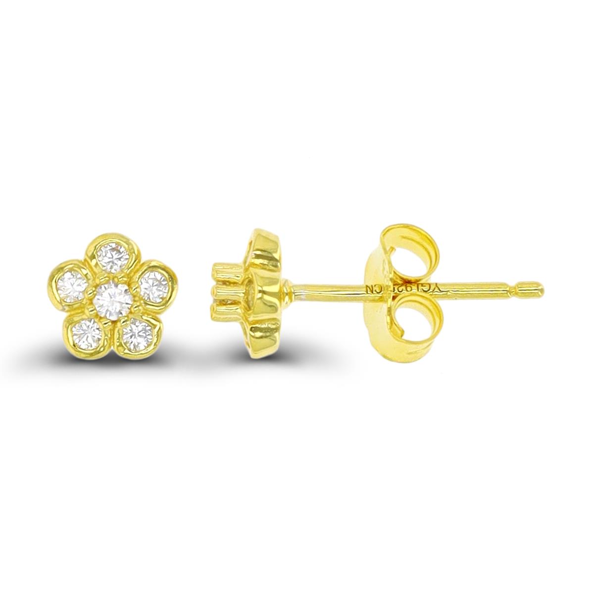 Sterling Silver Yellow 1-Micron Petite Flower Stud Earring