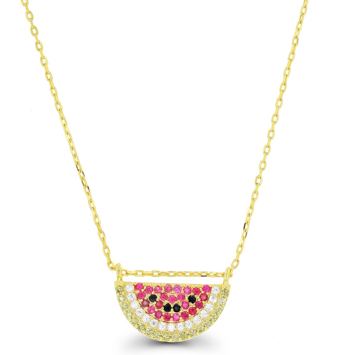 Sterling Silver Yellow 1-Micron Watermelon 16"+2" Necklace