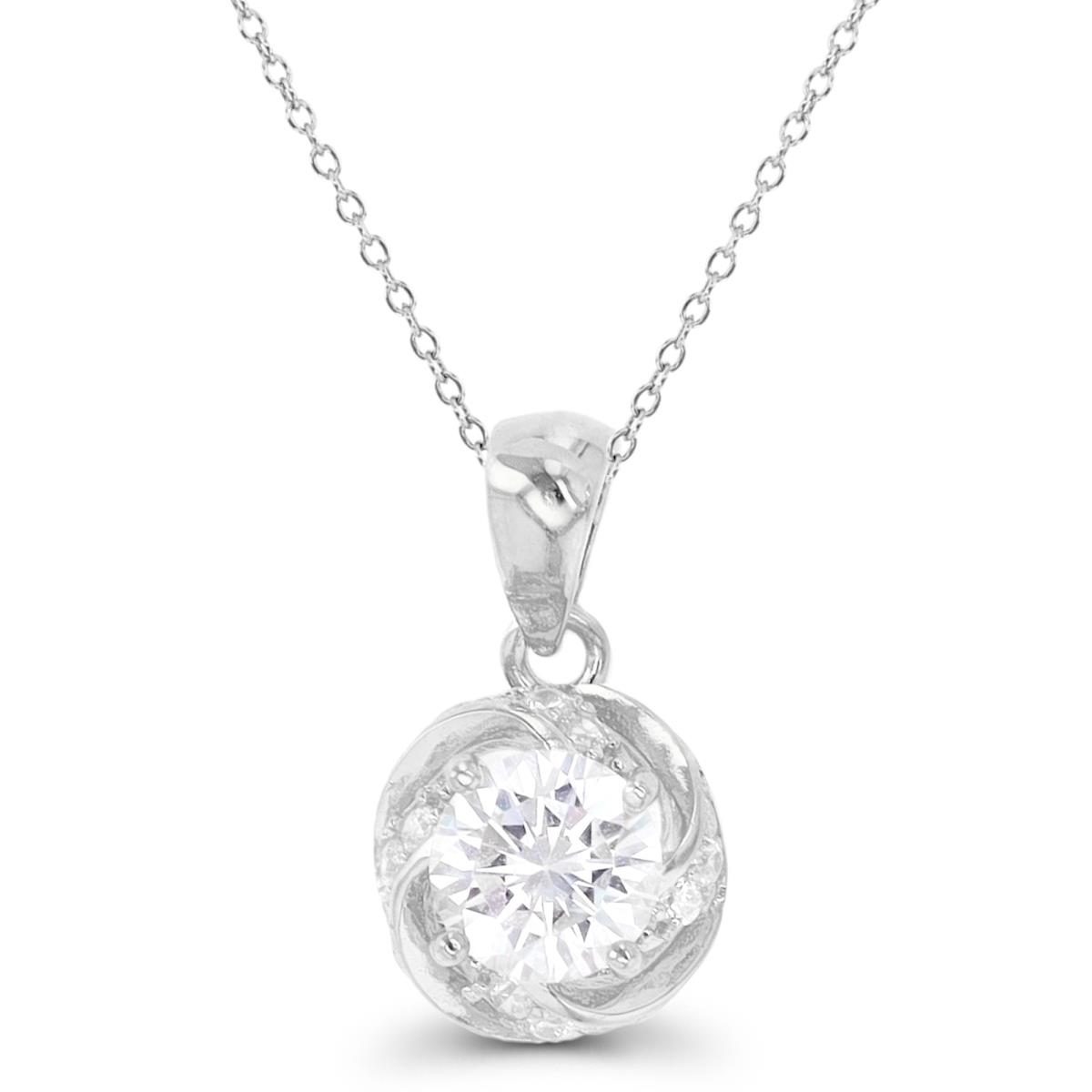 Sterling Silver Rhodium CZ & Twisted Detail 18 Necklace
