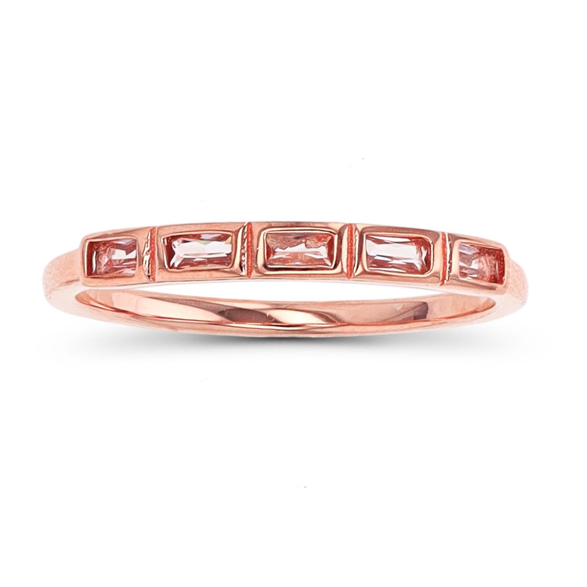 Sterling Silver 1-Micron Rose Straight Baguette Cut Morganite Band Ring