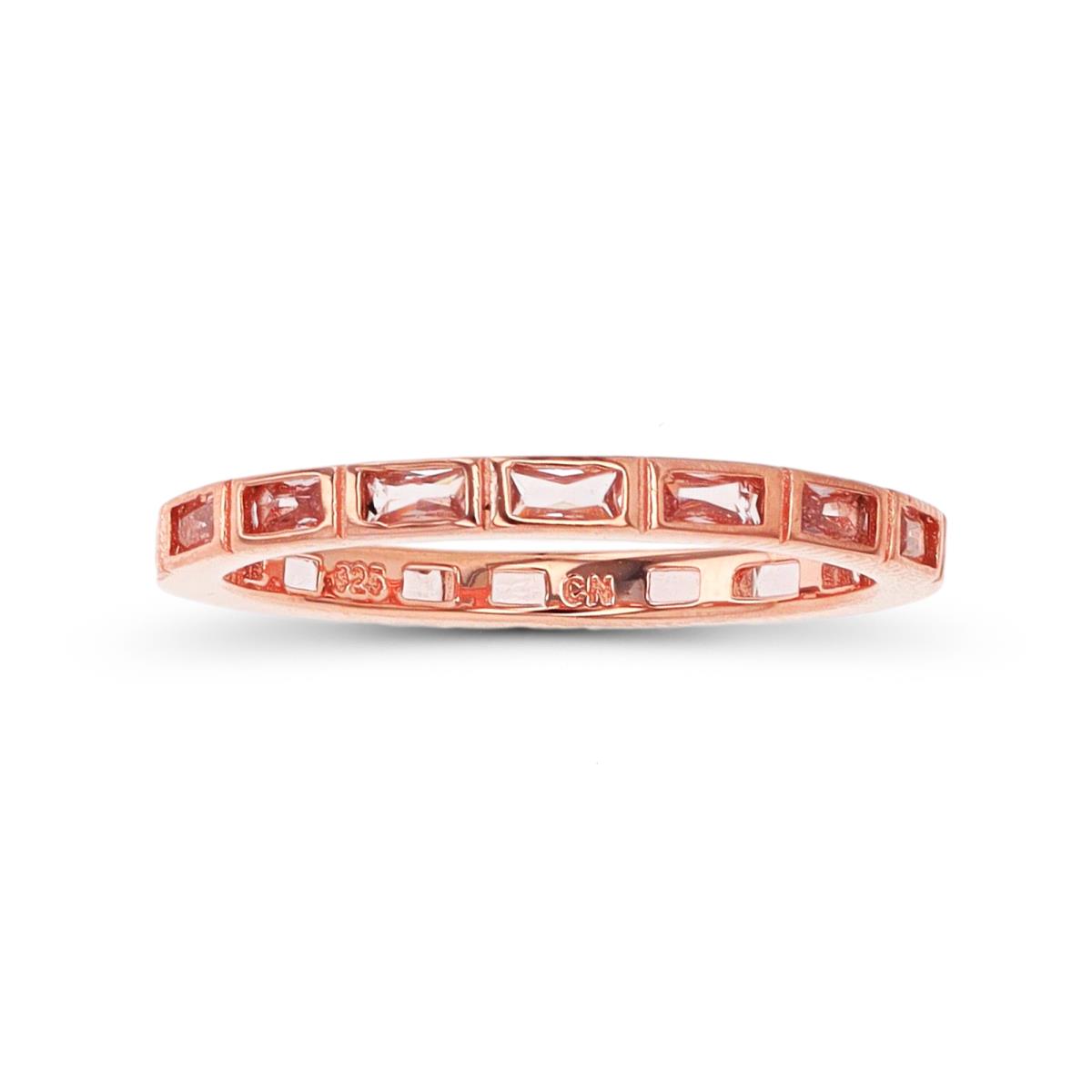 Sterling Silver 1-Micron Rose Straight Baguette Cut Morganite Eternity Ring