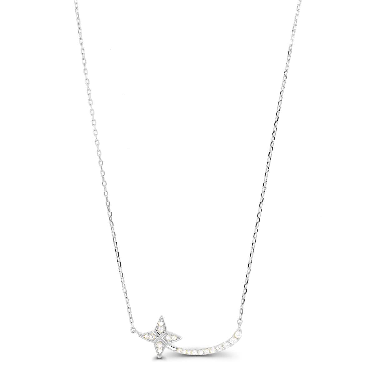 Sterling Silver Rhodium CZ Shooting Star 16+2" Necklace