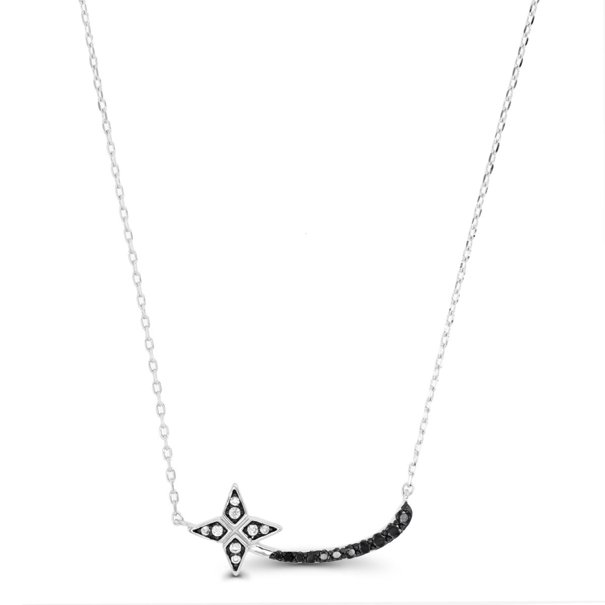 Sterling Silver Rhodium Black & White  CZ Shooting Star 16+2" Necklace