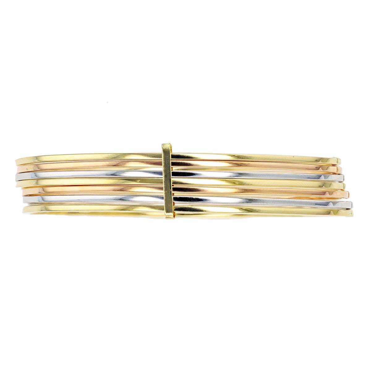 14K Tri-Color Gold Squared Plain Wire 7 Days Bangle Bracelet