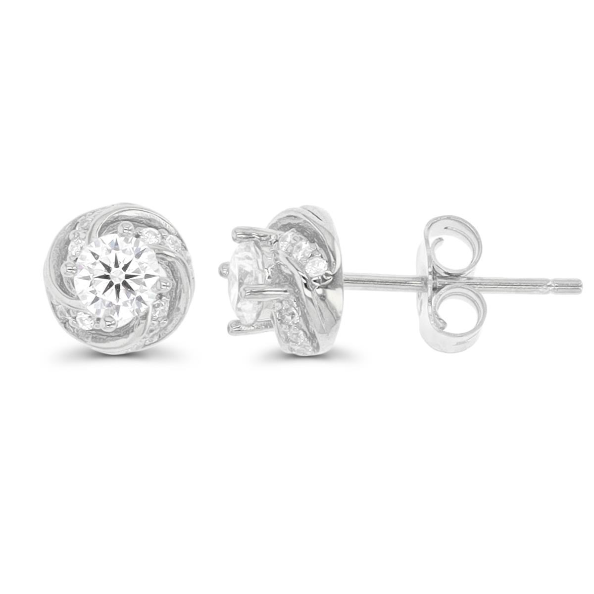 Sterling Silver Rhodium CZ & Twisted Detail 7mm Stud Earring