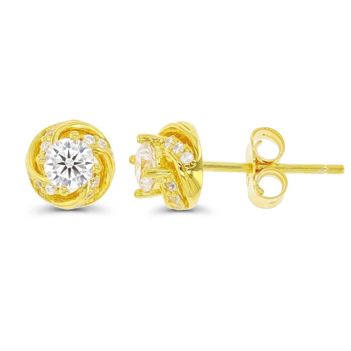 Sterling Silver Yellow CZ & Twisted Detail 7mm Stud Earring