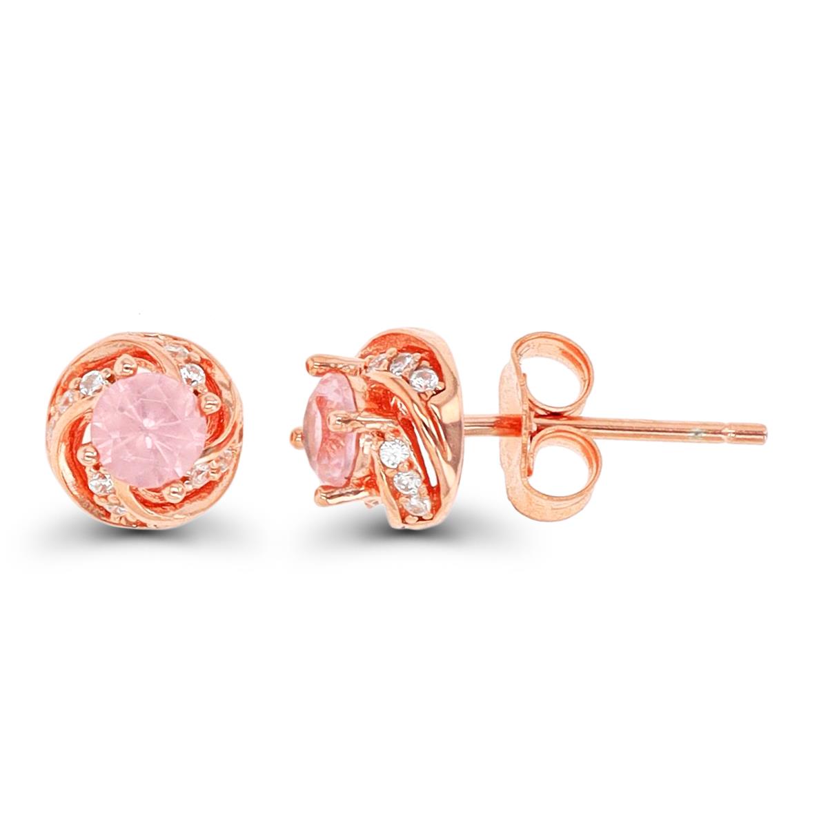 Sterling Silver 1-Micron Rose Morganite & CZ Twisted Detail 7mm Stud Earring