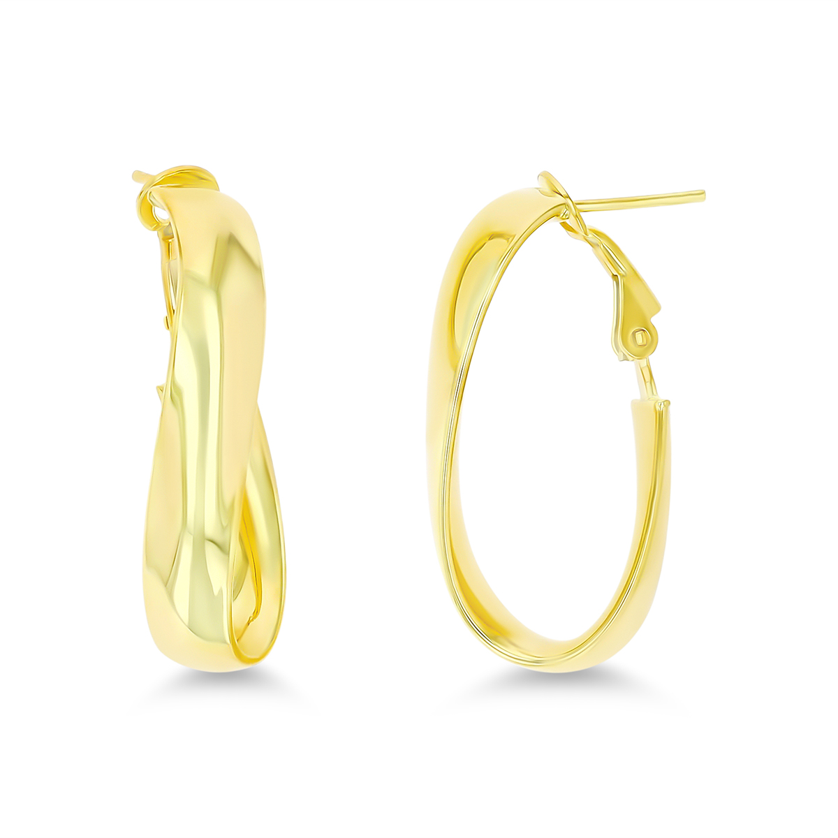 14K Yellow Gold Flat Twist Omegaback Hoop Earring