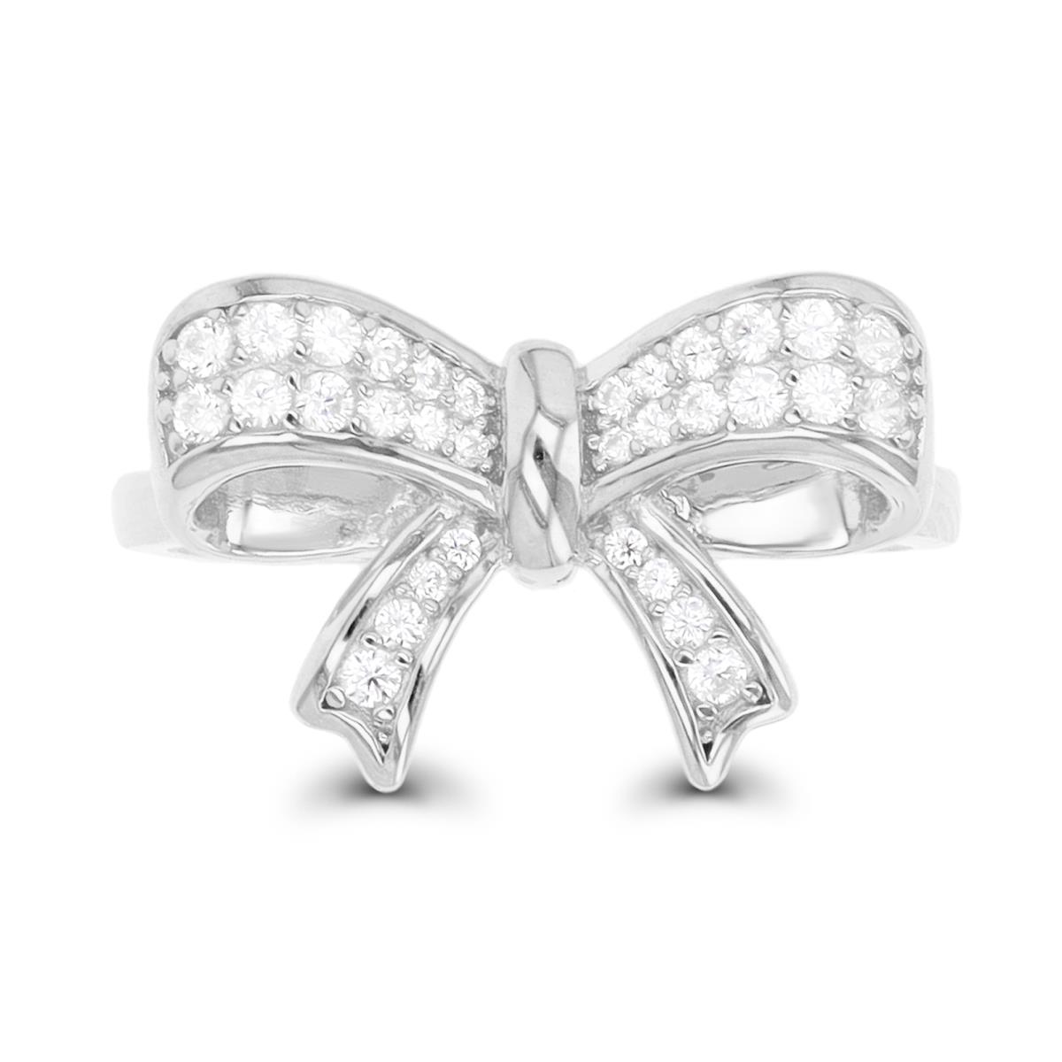 Sterling Silver Rhodium CZ Bow Engagement Ring