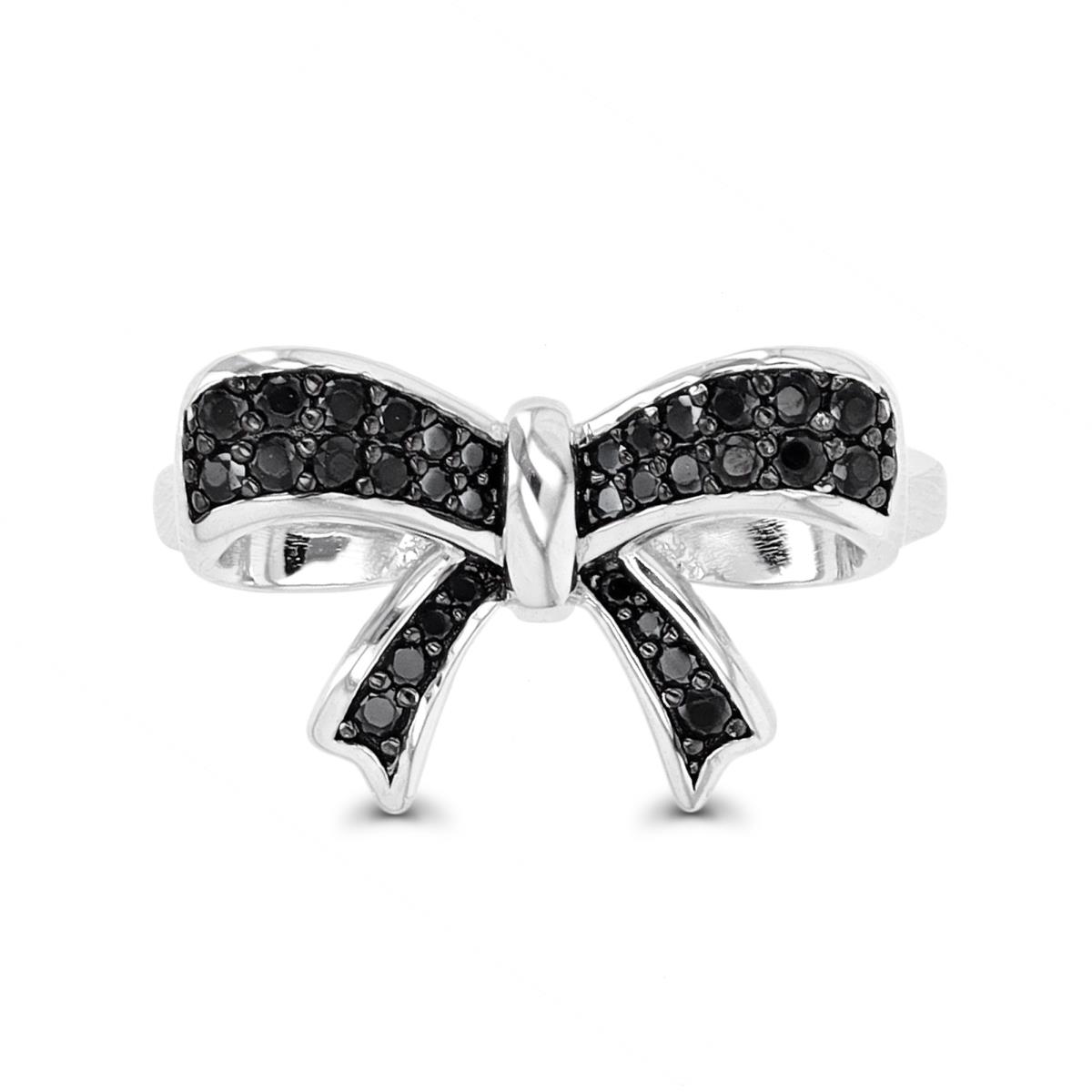 Sterling Silver Rhodium Black Spinel Bow Engagement Ring