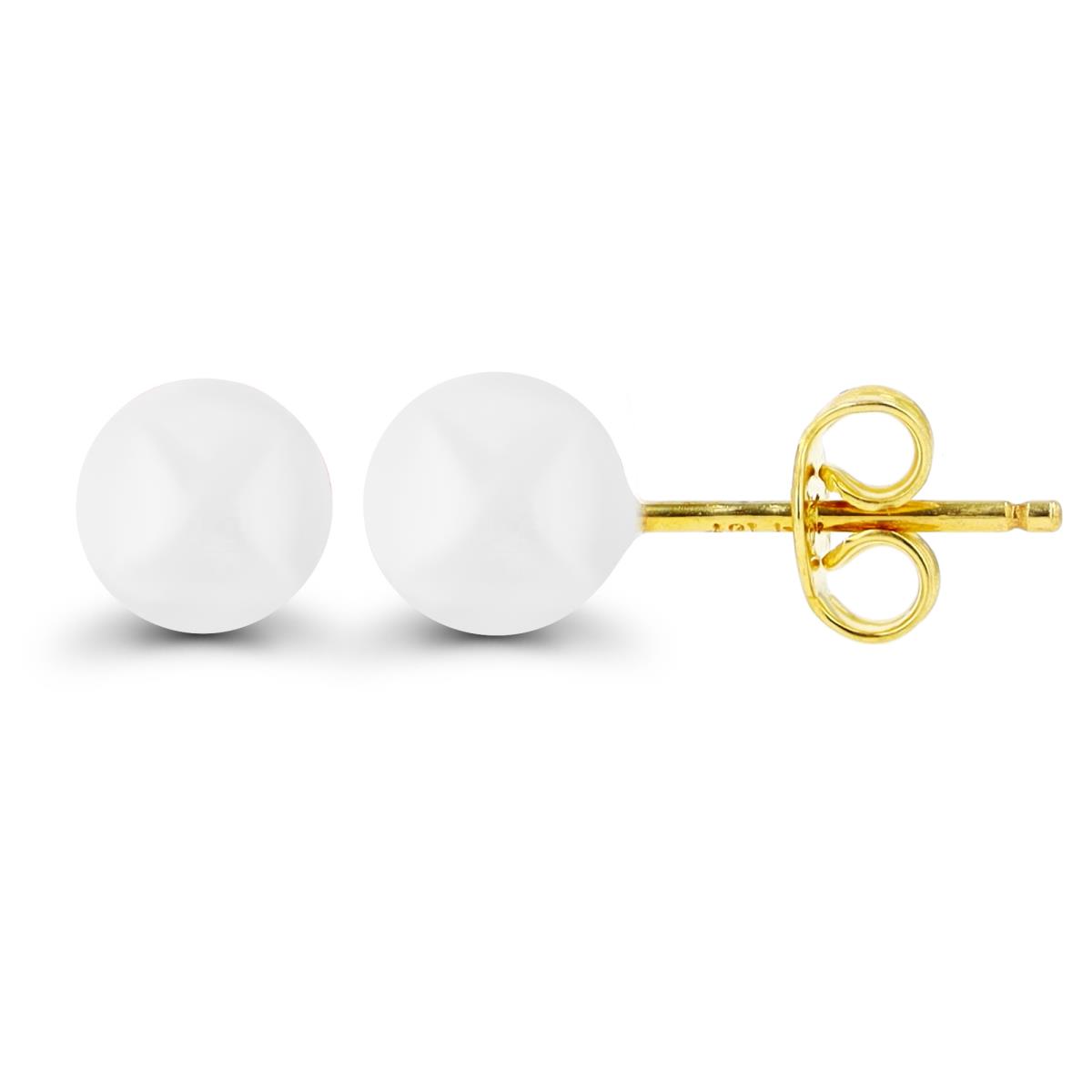 14K Yellow Gold 5mm White Enamel Ball Stud Earring