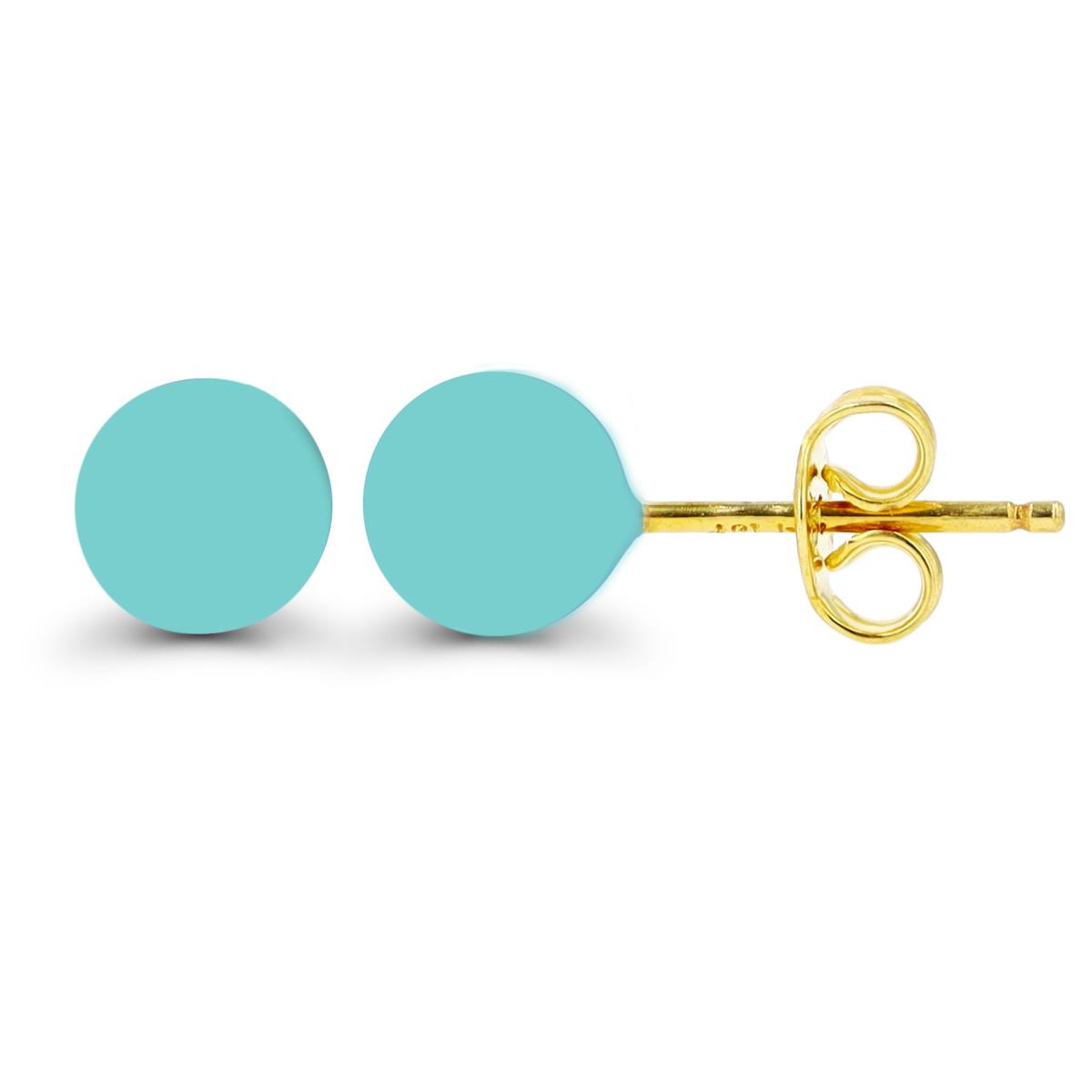 14K Yellow Gold 5mm Turquoise Enamel Ball Stud Earring