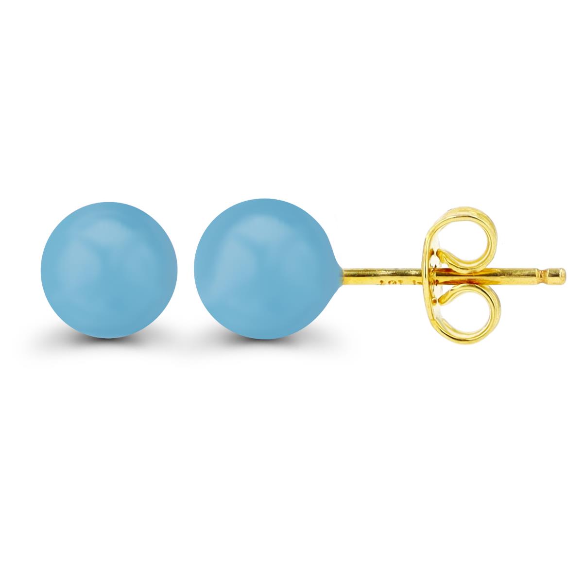 14K Yellow Gold 5mm Blue Enamel Ball Stud Earring