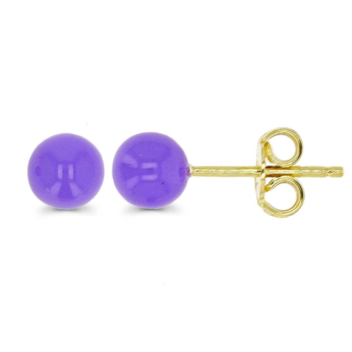 14K Yellow Gold 5mm C3 Lavender Enamel Ball Stud Earring