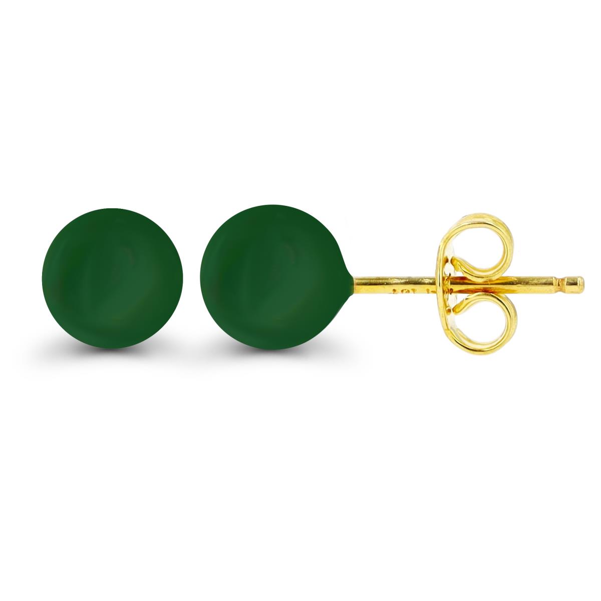 14K Yellow Gold 5mm Green Enamel Ball Stud Earring