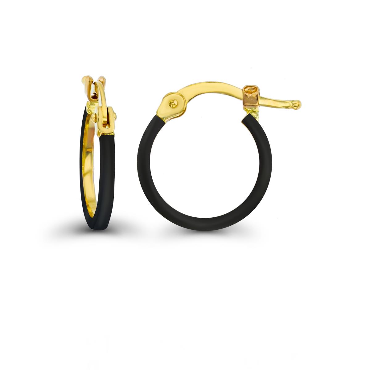 14K Yellow Gold Black Enamel 1.5x10mm Round Hoop Earring