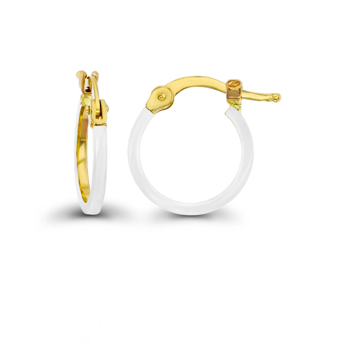 14K Yellow Gold White Enamel 1.5x10mm Round Hoop Earring