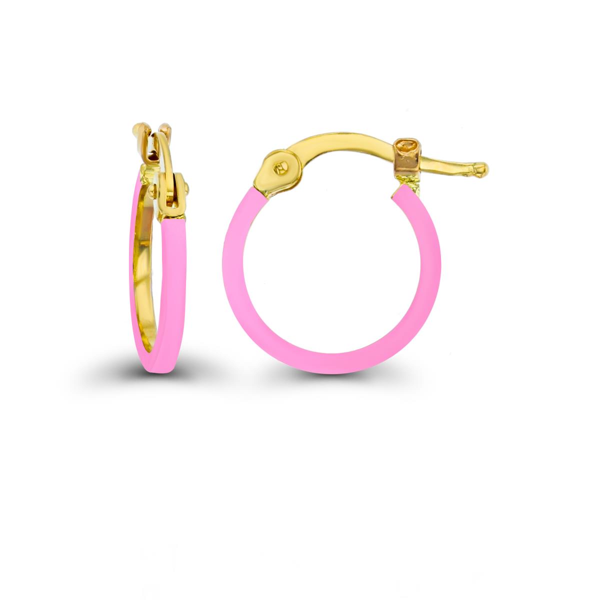 14K Yellow Gold A7 Hot Pink Enamel 1.5x10mm Round Hoop Earring