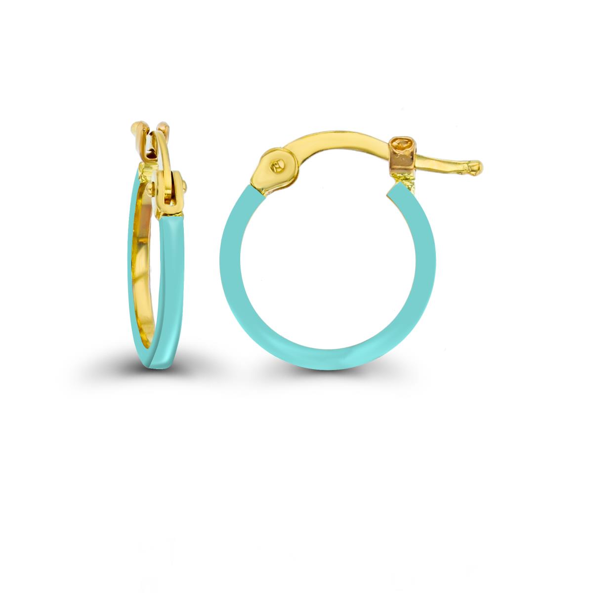 14K Yellow Gold Turquoise Enamel 1.5x10mm Round Hoop Earring