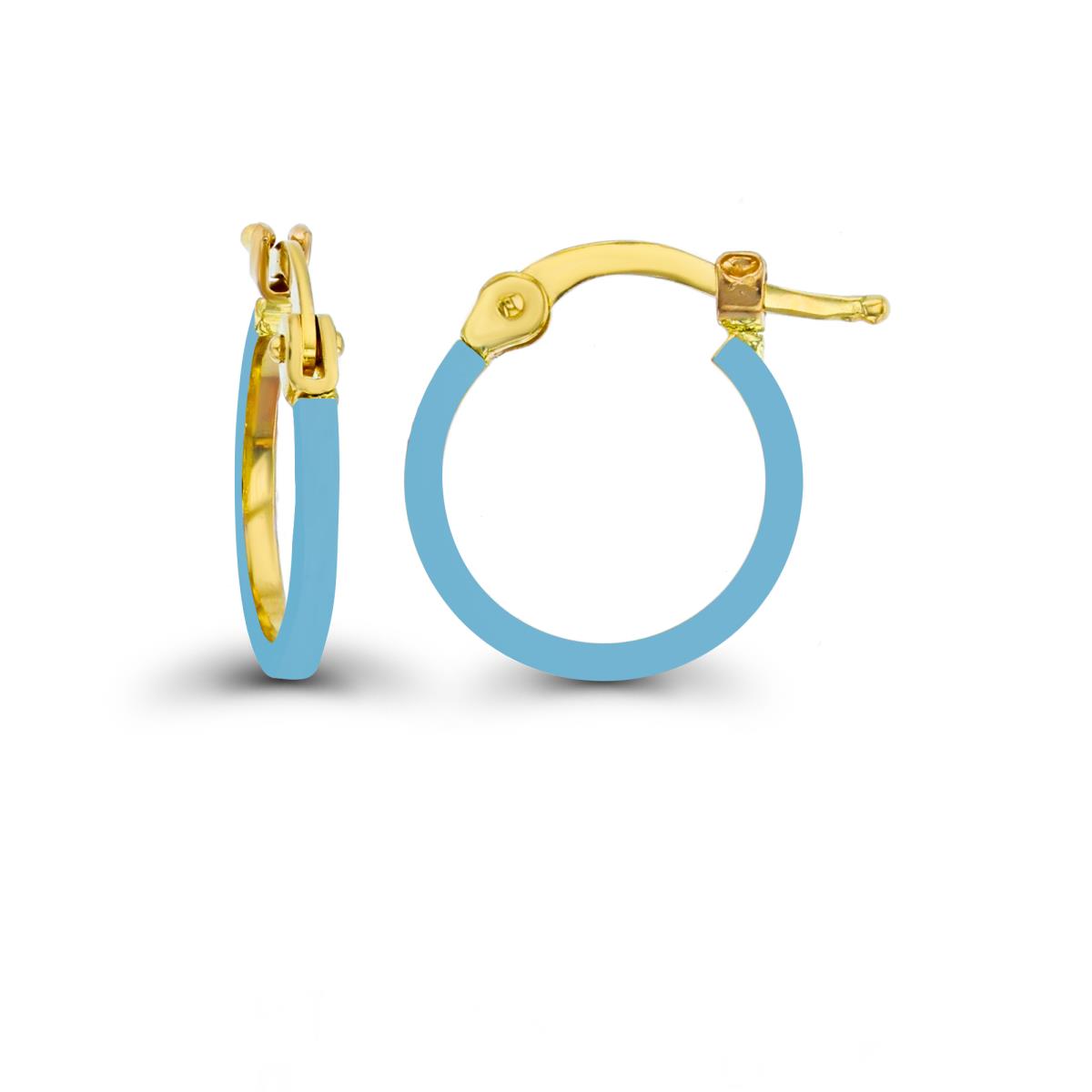 14K Yellow Gold Blue Enamel 1.5x10mm Round Hoop Earring