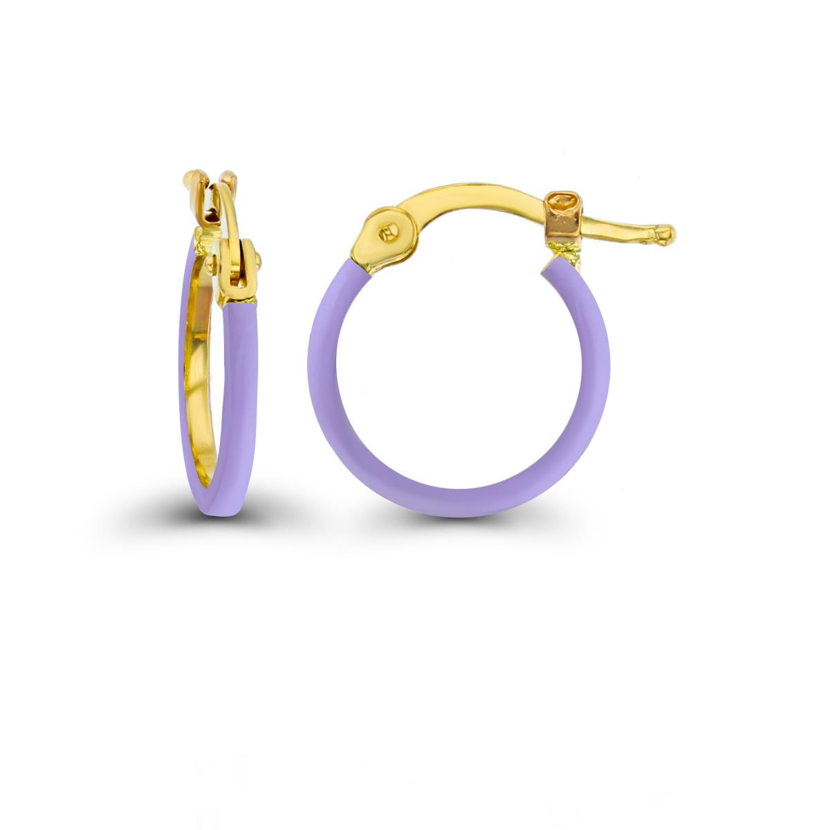 14K Yellow Gold C3 Lavender Enamel 1.5x10mm Round Hoop Earring