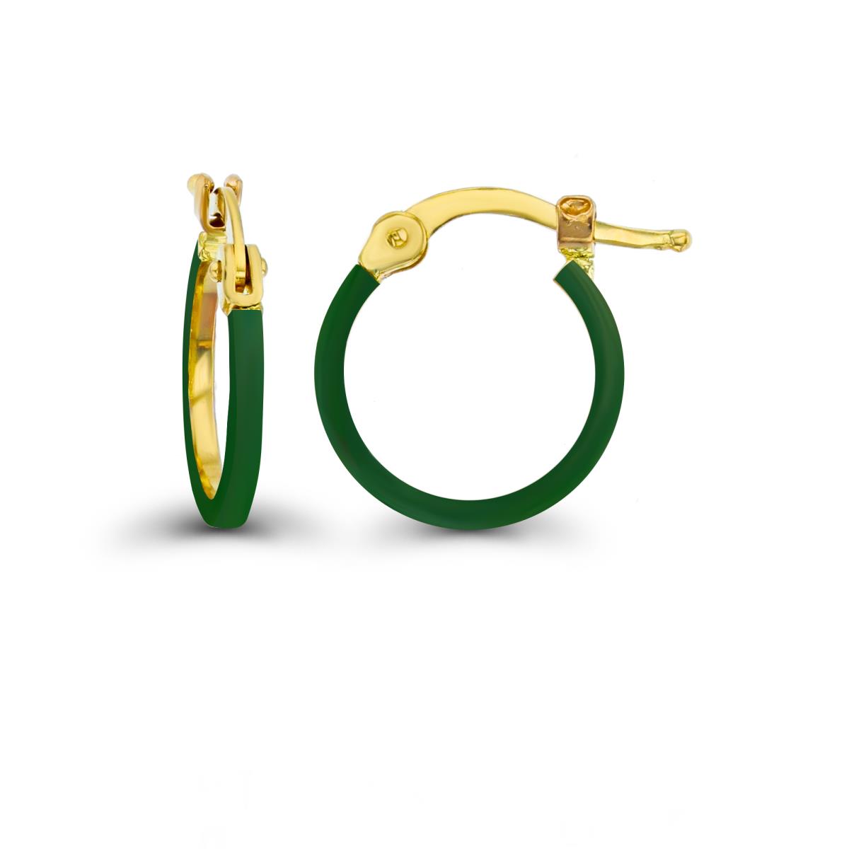 14K Yellow Gold Green Enamel 1.5x10mm Round Hoop Earring