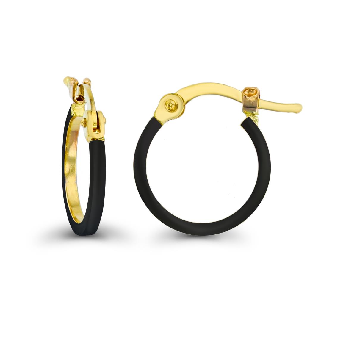 14K Yellow Gold Black Enamel 1.5x15mm Round Hoop Earring