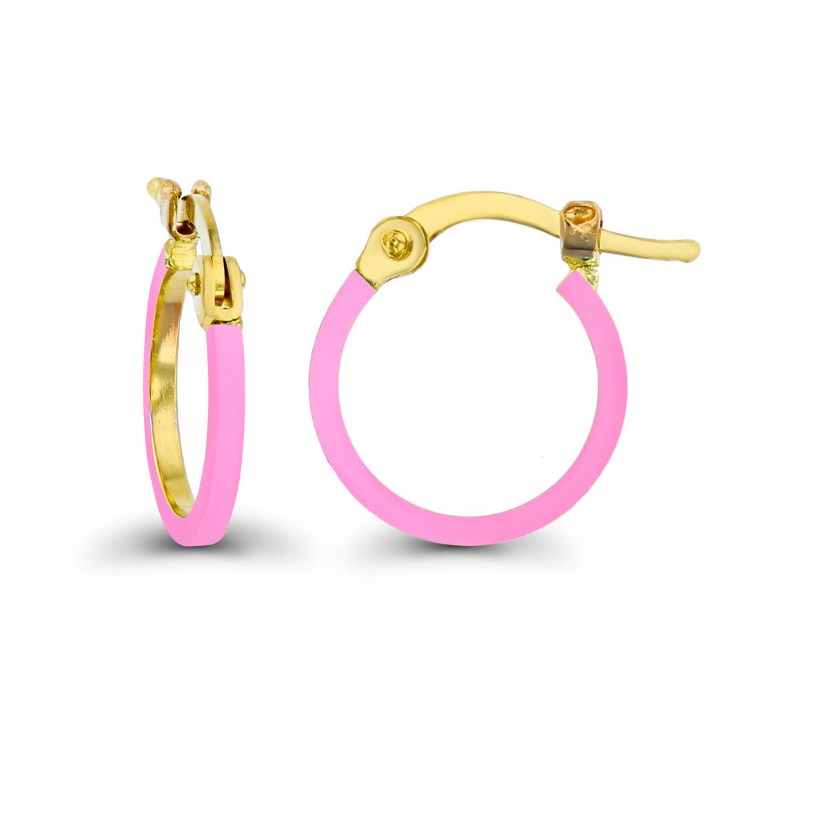 14K Yellow Gold A7 Hot Pink Enamel 1.5x15mm Round Hoop Earring