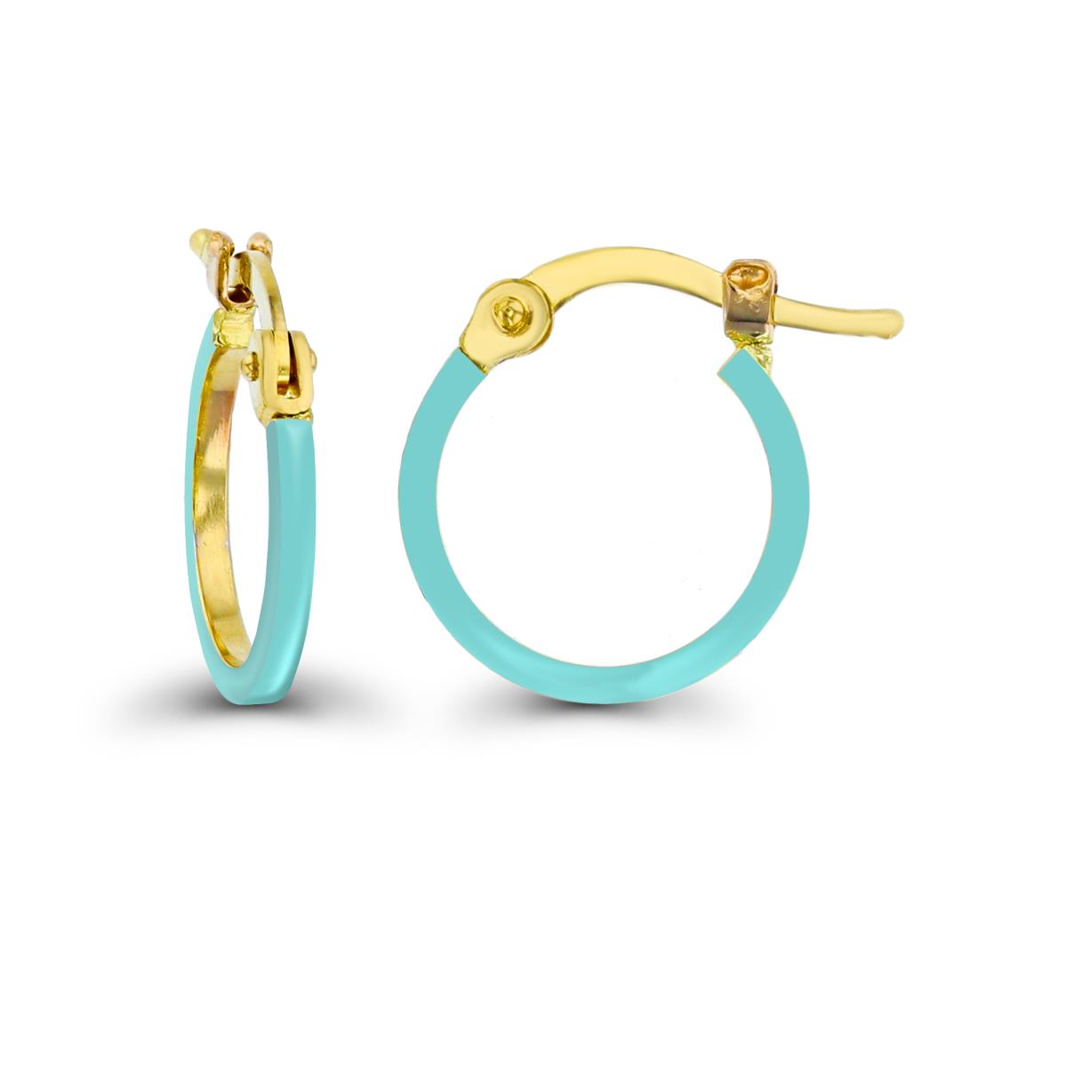 14K Yellow Gold Turquoise Enamel 1.5x15mm Round Hoop Earring