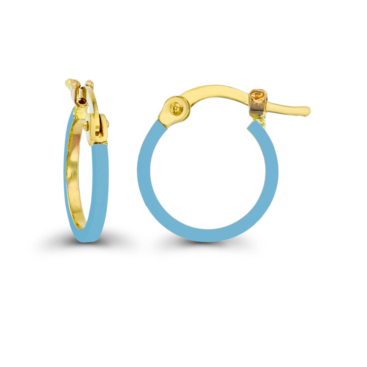 14K Yellow Gold Blue Enamel 1.5x15mm Round Hoop Earring