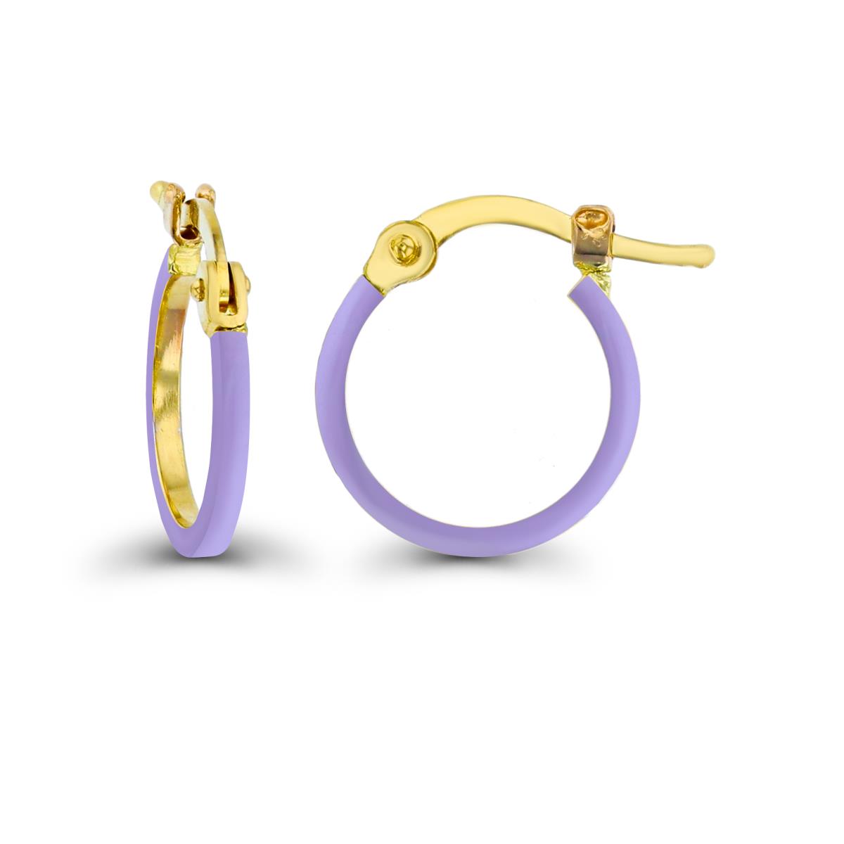 14K Yellow Gold C3 Lavender Enamel 1.5x15mm Round Hoop Earring