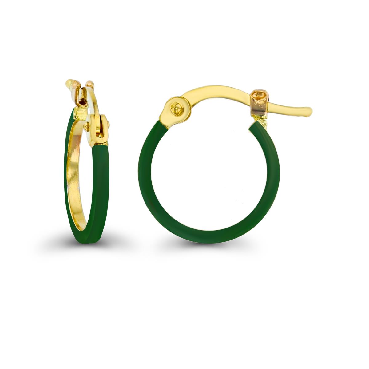 14K Yellow Gold Green Enamel 1.5x15mm Round Hoop Earring